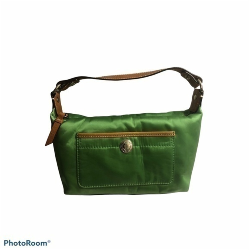 Coach vintage y2k green satin mini bag leather trim - Picture 6 of 13